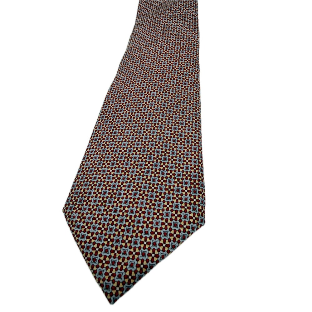 TJW by Mervyn's Mens Red Gold Blue Geometric Medallion Silk Blend Necktie Tie‎